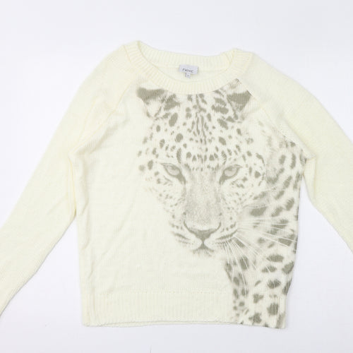 NEXT Womens Yellow Crew Neck Acrylic Pullover Jumper Size M - Leopard