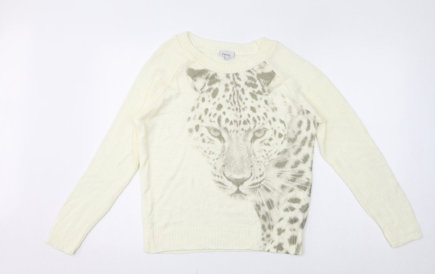 NEXT Womens Yellow Crew Neck Acrylic Pullover Jumper Size M - Leopard