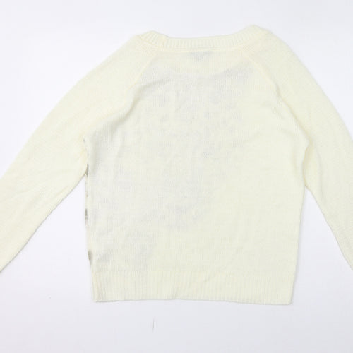 NEXT Womens Yellow Crew Neck Acrylic Pullover Jumper Size M - Leopard