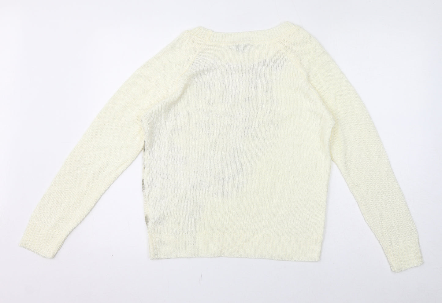 NEXT Womens Yellow Crew Neck Acrylic Pullover Jumper Size M - Leopard