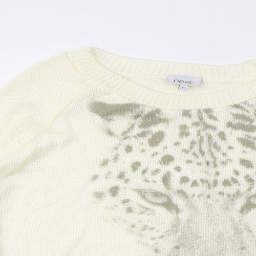 NEXT Womens Yellow Crew Neck Acrylic Pullover Jumper Size M - Leopard