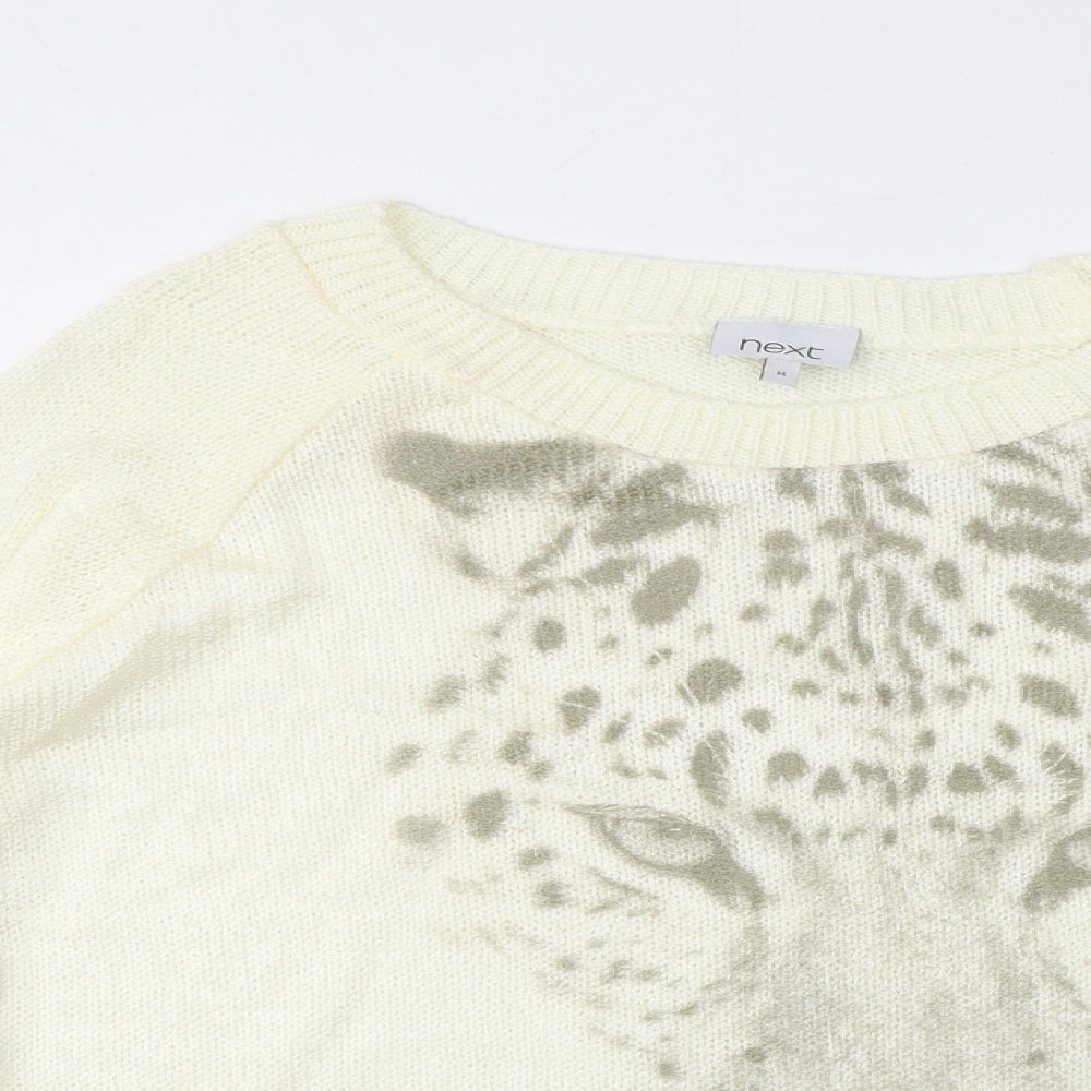 NEXT Womens Yellow Crew Neck Acrylic Pullover Jumper Size M - Leopard