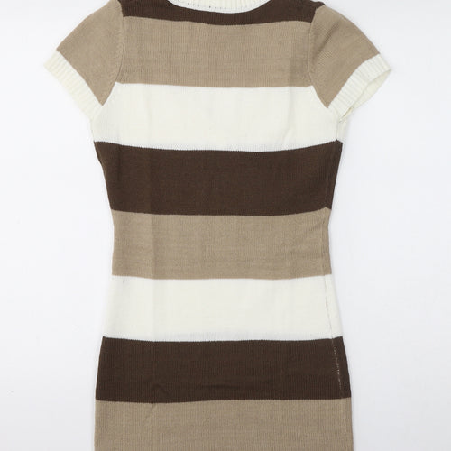 Terranova Womens Brown Striped Acrylic Bodycon Size S V-Neck Pullover