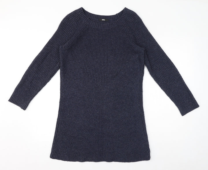 Marks and Spencer Womens Blue Acrylic Jumper Dress Size 14 Round Neck Pullover