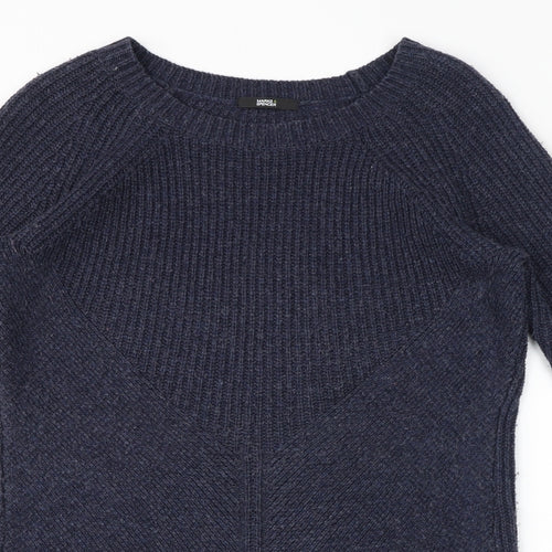 Marks and Spencer Womens Blue Acrylic Jumper Dress Size 14 Round Neck Pullover