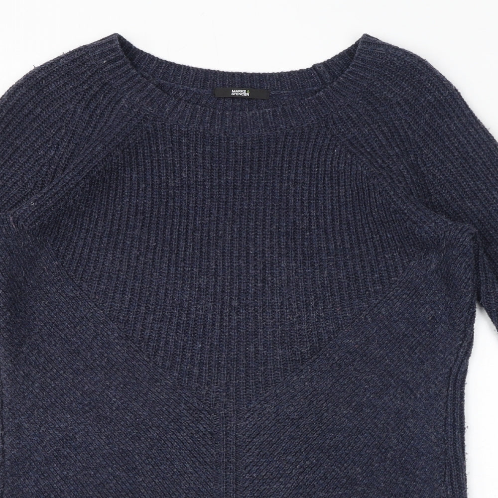 Marks and Spencer Womens Blue Acrylic Jumper Dress Size 14 Round Neck Pullover
