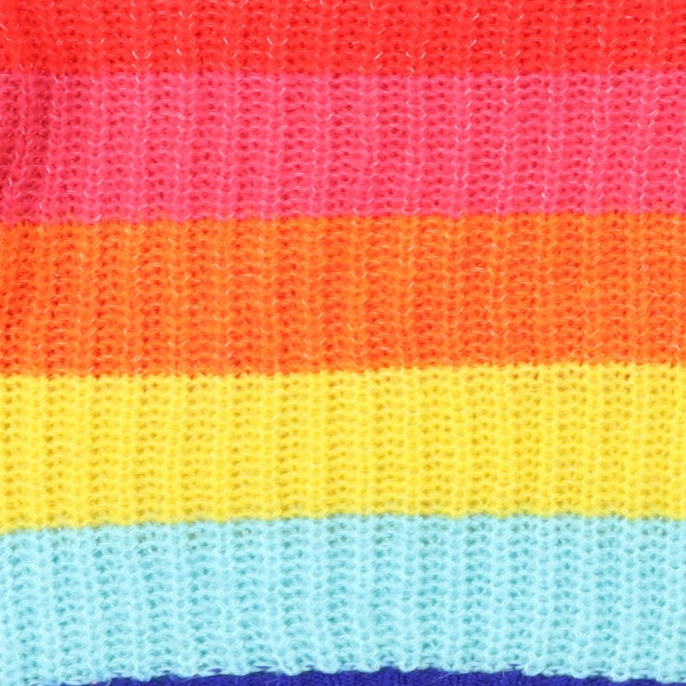 Marks and Spencer Girls Multicoloured Crew Neck Striped Acrylic Pullover Jumper Size 12-13 Years Pullover - Rainbow