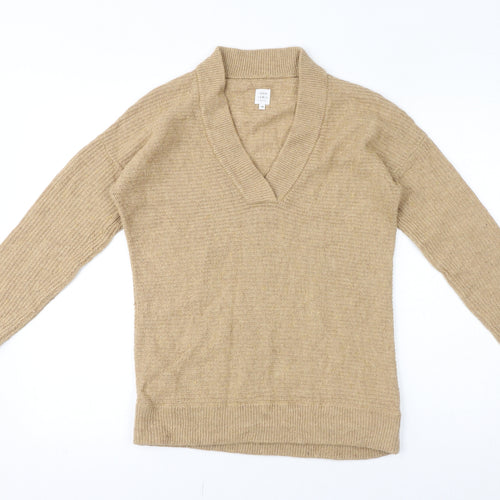 John Lewis Womens Brown V-Neck Nylon Pullover Jumper Size 10
