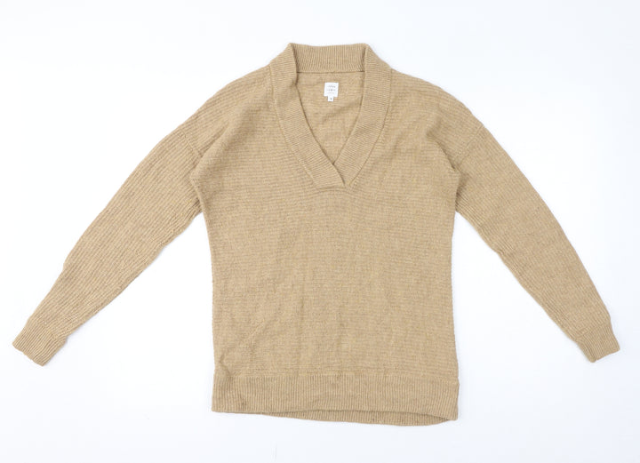 John Lewis Womens Brown V-Neck Nylon Pullover Jumper Size 10