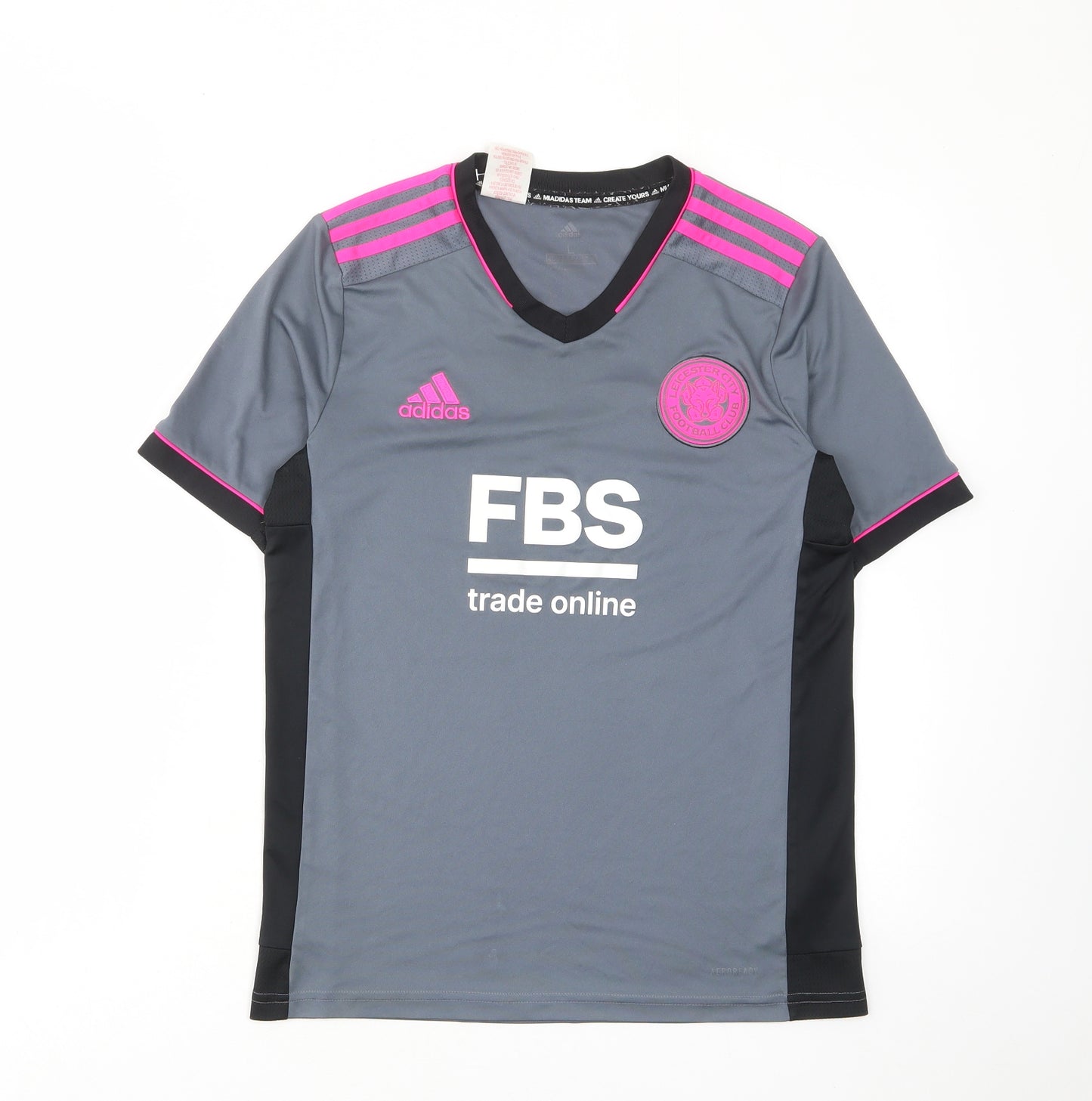 adidas Boys Grey Polyester Basic T-Shirt Size 13-14 Years V-Neck Pullover - Leichester City FC, Embrided, Logo