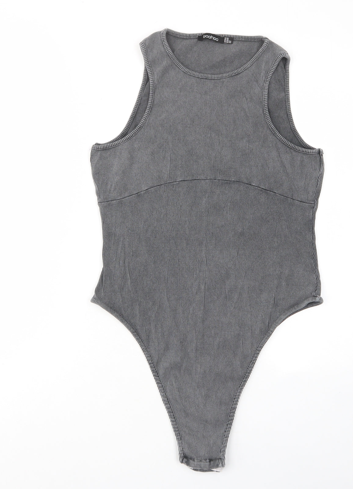 Boohoo Womens Grey Cotton Bodysuit One-Piece Size 16 Drawstring - Ribbed