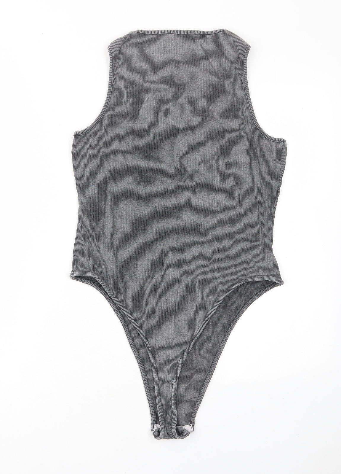 Boohoo Womens Grey Cotton Bodysuit One-Piece Size 16 Drawstring - Ribbed