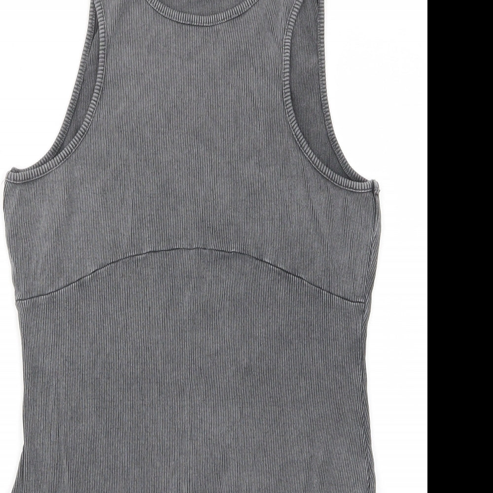 Boohoo Womens Grey Cotton Bodysuit One-Piece Size 16 Drawstring - Ribbed