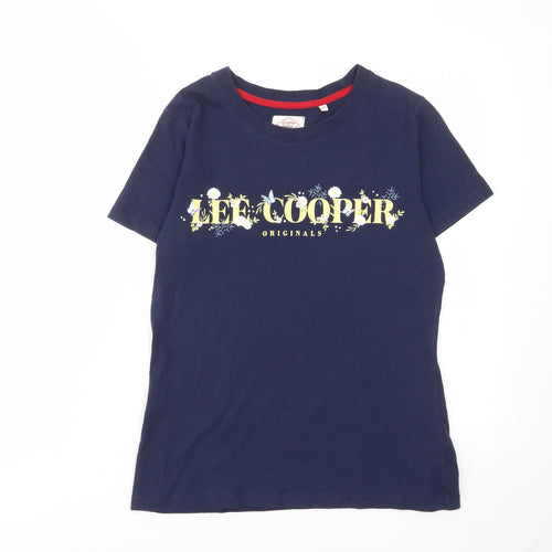 Lee Cooper Womens Blue Cotton Basic T-Shirt Size 10 Crew Neck - Logo, Floral