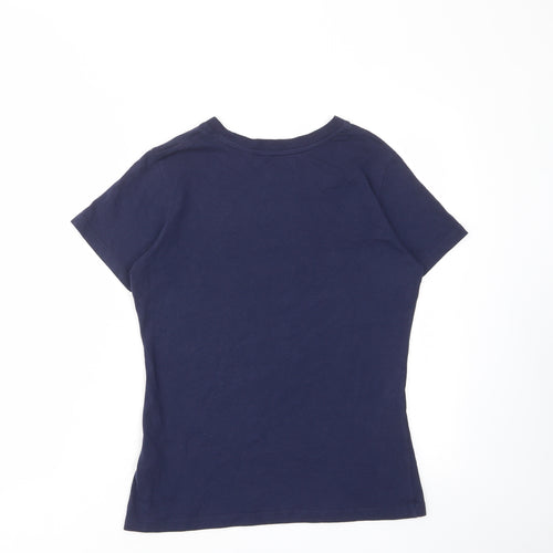 Lee Cooper Womens Blue Cotton Basic T-Shirt Size 10 Crew Neck - Logo, Floral