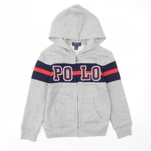 Polo Ralph Lauren Boys Grey Striped Cotton Full Zip Hoodie Size 5 Years Zip - Logo, Embroided, Pockets