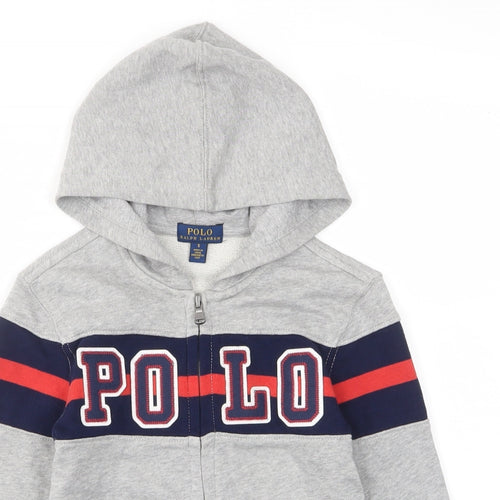 Polo Ralph Lauren Boys Grey Striped Cotton Full Zip Hoodie Size 5 Years Zip - Logo, Embroided, Pockets