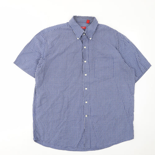 IZOD Mens Blue Plaid Cotton Button-Up Size L Collared Button - Pocket
