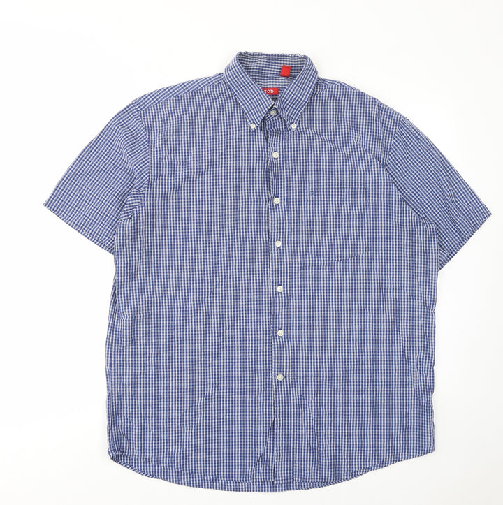 IZOD Mens Blue Plaid Cotton Button-Up Size L Collared Button - Pocket