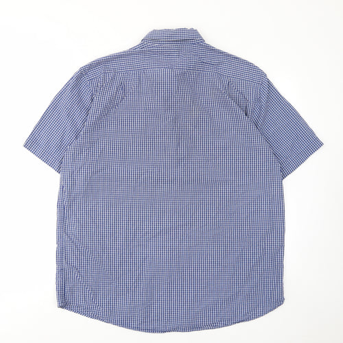 IZOD Mens Blue Plaid Cotton Button-Up Size L Collared Button - Pocket