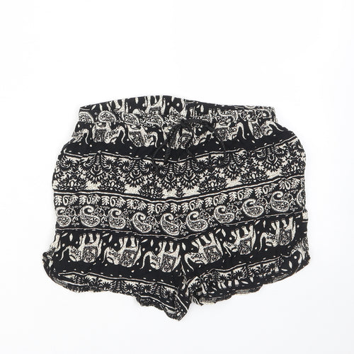 Missguided Womens Black Geometric Viscose Basic Shorts Size 6 Regular Drawstring - Elastic waist