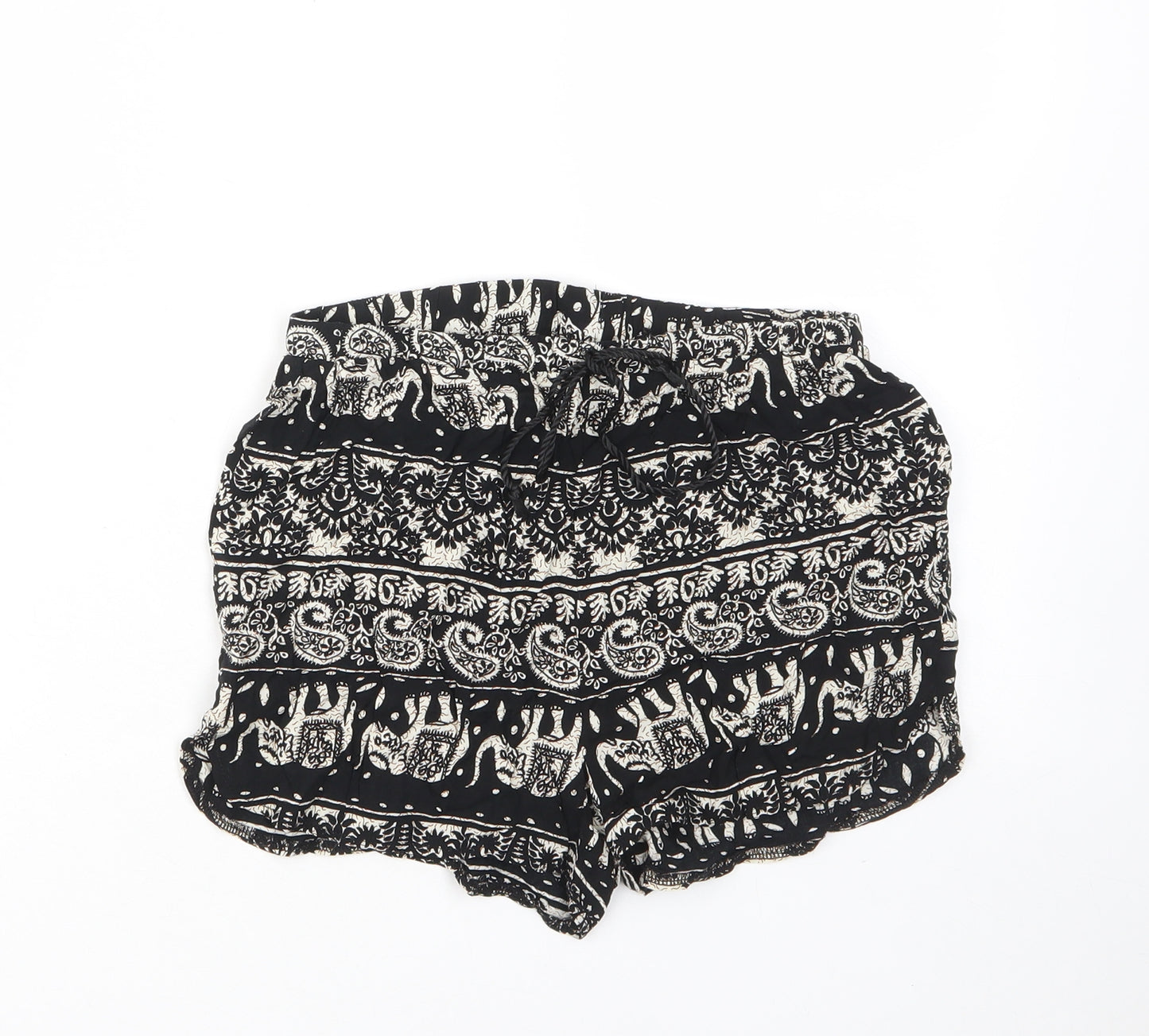 Missguided Womens Black Geometric Viscose Basic Shorts Size 6 Regular Drawstring - Elastic waist