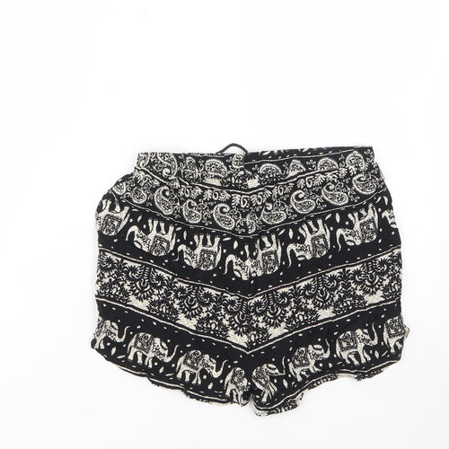 Missguided Womens Black Geometric Viscose Basic Shorts Size 6 Regular Drawstring - Elastic waist