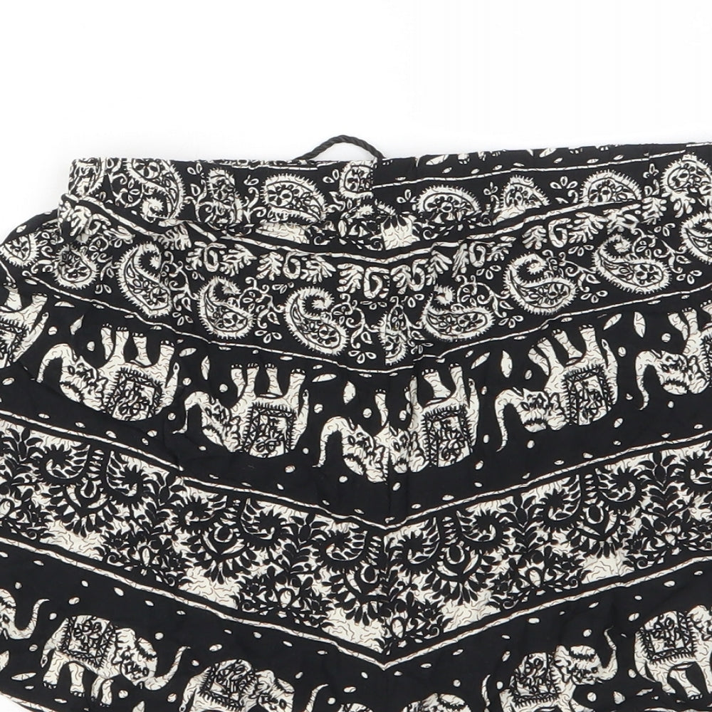 Missguided Womens Black Geometric Viscose Basic Shorts Size 6 Regular Drawstring - Elastic waist