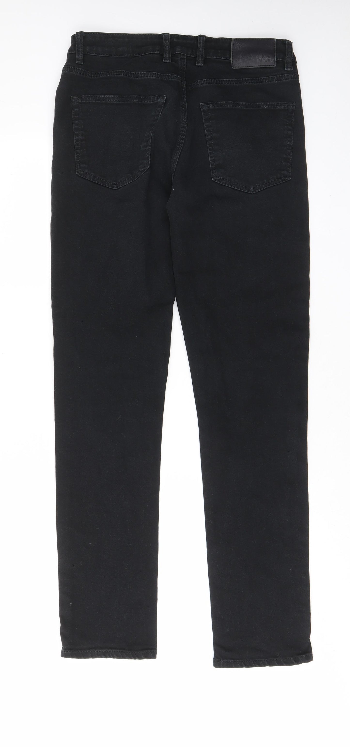 River Island Mens Black Cotton Straight Jeans Size 34 in L34 in Regular Zip - Pockets