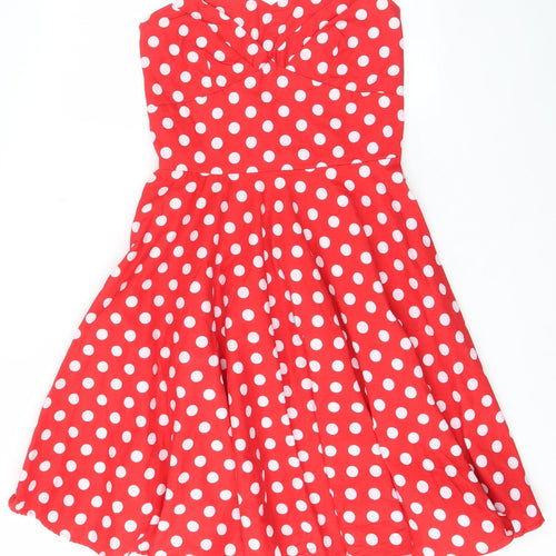 Dolly & Dotty Womens Red Polka Dot Cotton Fit & Flare Size 12 Sweetheart Zip - Layered