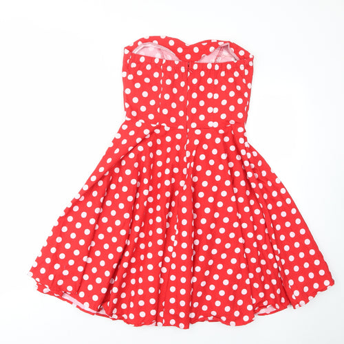 Dolly & Dotty Womens Red Polka Dot Cotton Fit & Flare Size 12 Sweetheart Zip - Layered