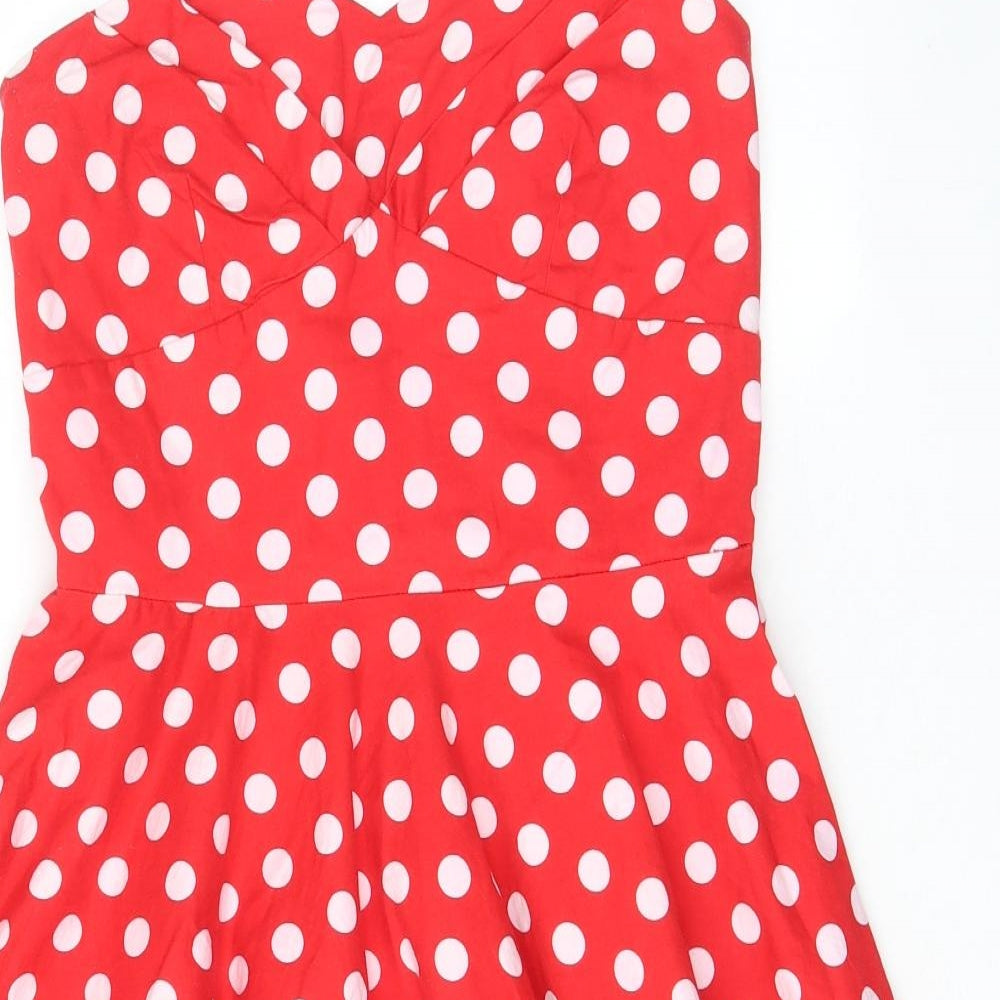 Dolly & Dotty Womens Red Polka Dot Cotton Fit & Flare Size 12 Sweetheart Zip - Layered