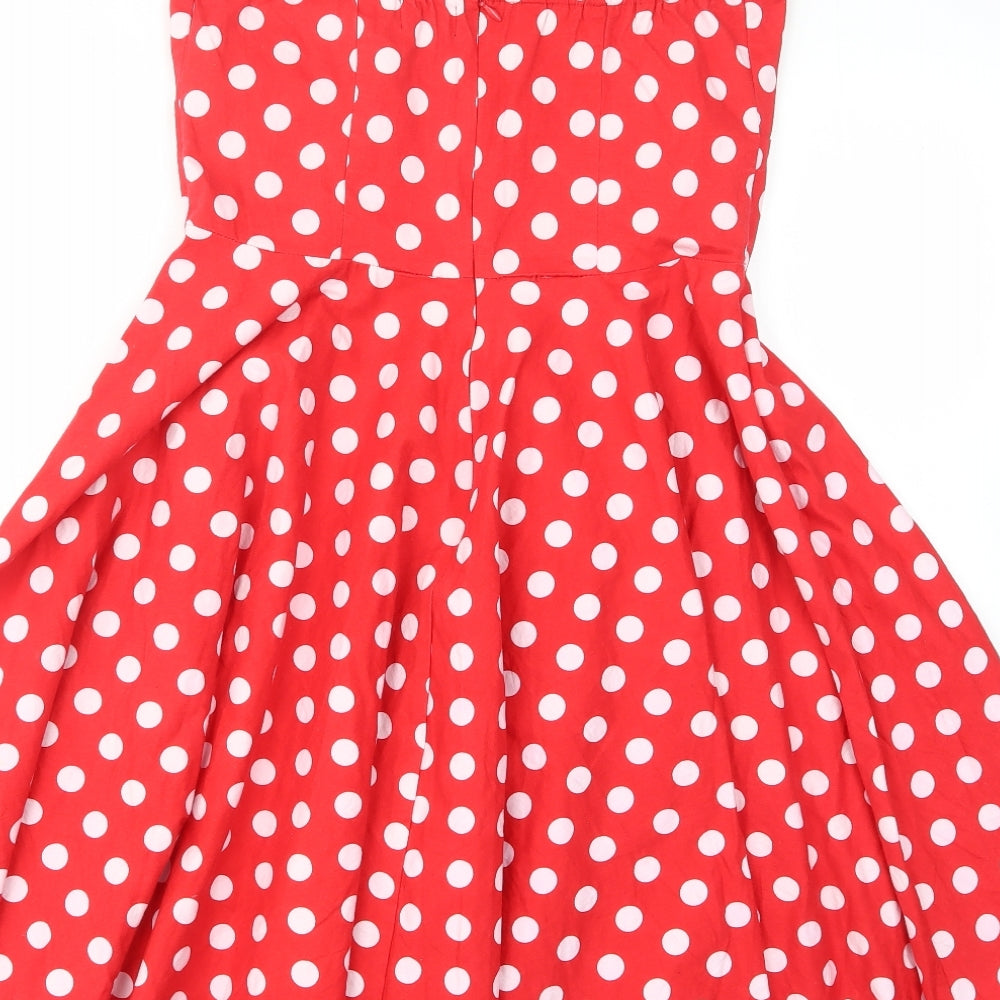 Dolly & Dotty Womens Red Polka Dot Cotton Fit & Flare Size 12 Sweetheart Zip - Layered