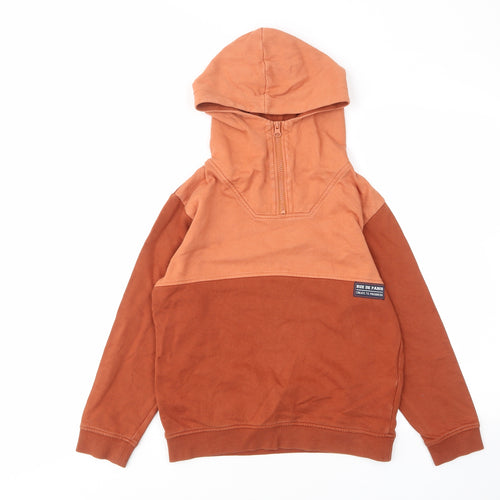 name it Boys Brown Cotton Pullover Hoodie Size 9-10 Years Zip - Embroided