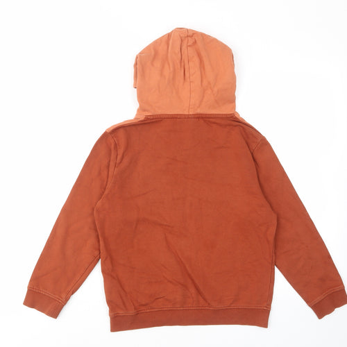 name it Boys Brown Cotton Pullover Hoodie Size 9-10 Years Zip - Embroided