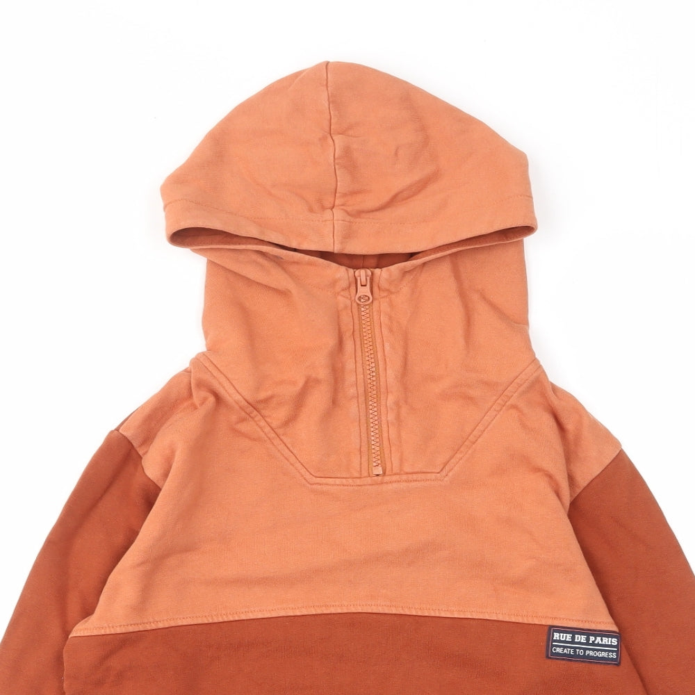 name it Boys Brown Cotton Pullover Hoodie Size 9-10 Years Zip - Embroided