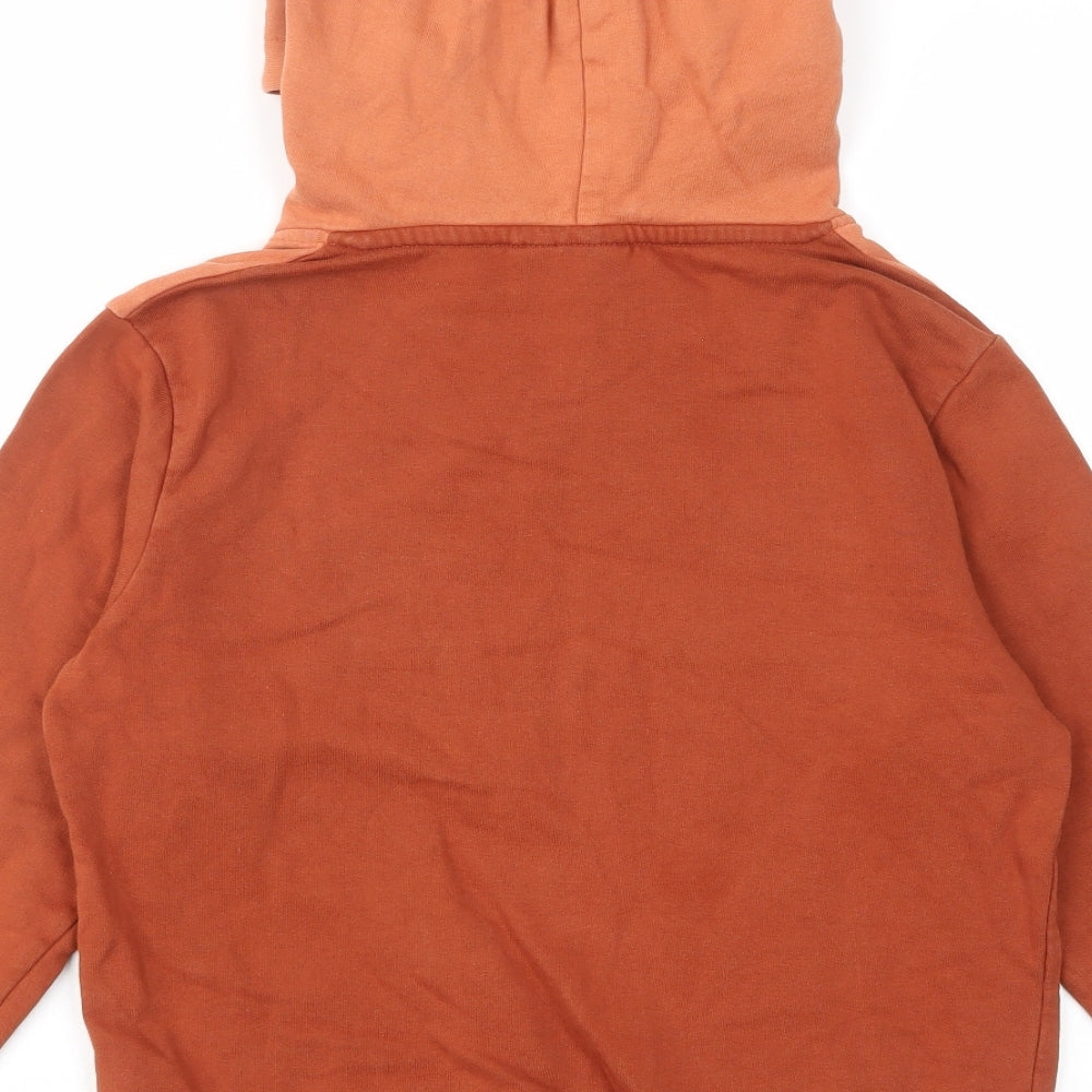 name it Boys Brown Cotton Pullover Hoodie Size 9-10 Years Zip - Embroided