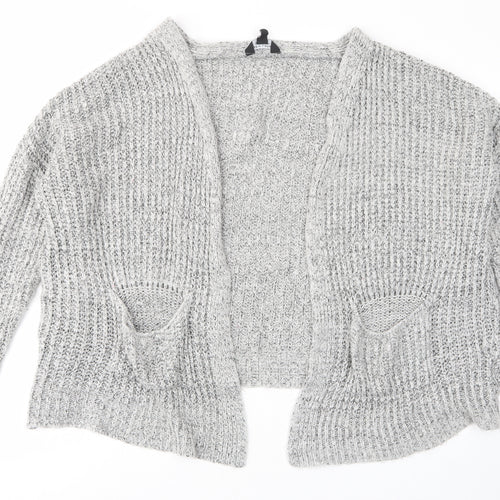 New Look Girls Grey V-Neck Acrylic Cardigan Jumper Size 13-14 Years Pullover - Open, Pockets