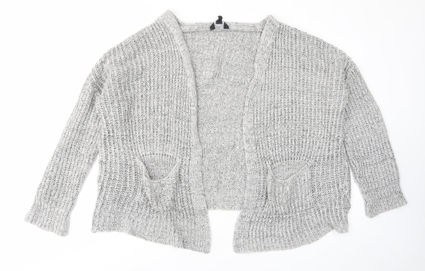 New Look Girls Grey V-Neck Acrylic Cardigan Jumper Size 13-14 Years Pullover - Open, Pockets