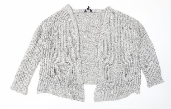 New Look Girls Grey V-Neck Acrylic Cardigan Jumper Size 13-14 Years Pullover - Open, Pockets