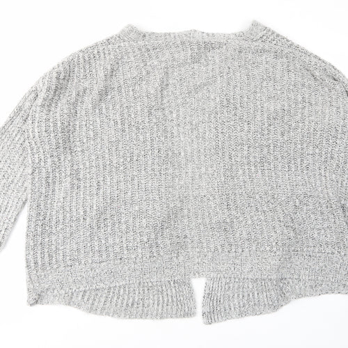 New Look Girls Grey V-Neck Acrylic Cardigan Jumper Size 13-14 Years Pullover - Open, Pockets