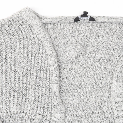 New Look Girls Grey V-Neck Acrylic Cardigan Jumper Size 13-14 Years Pullover - Open, Pockets