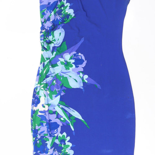 M&Co Womens Blue Floral Polyester Bodycon Size 8 Boat Neck Pullover