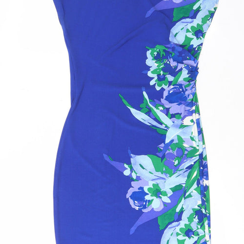 M&Co Womens Blue Floral Polyester Bodycon Size 8 Boat Neck Pullover