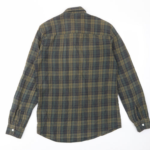Topman Mens Green Plaid Cotton Button-Up Size S Collared Button - Pocket