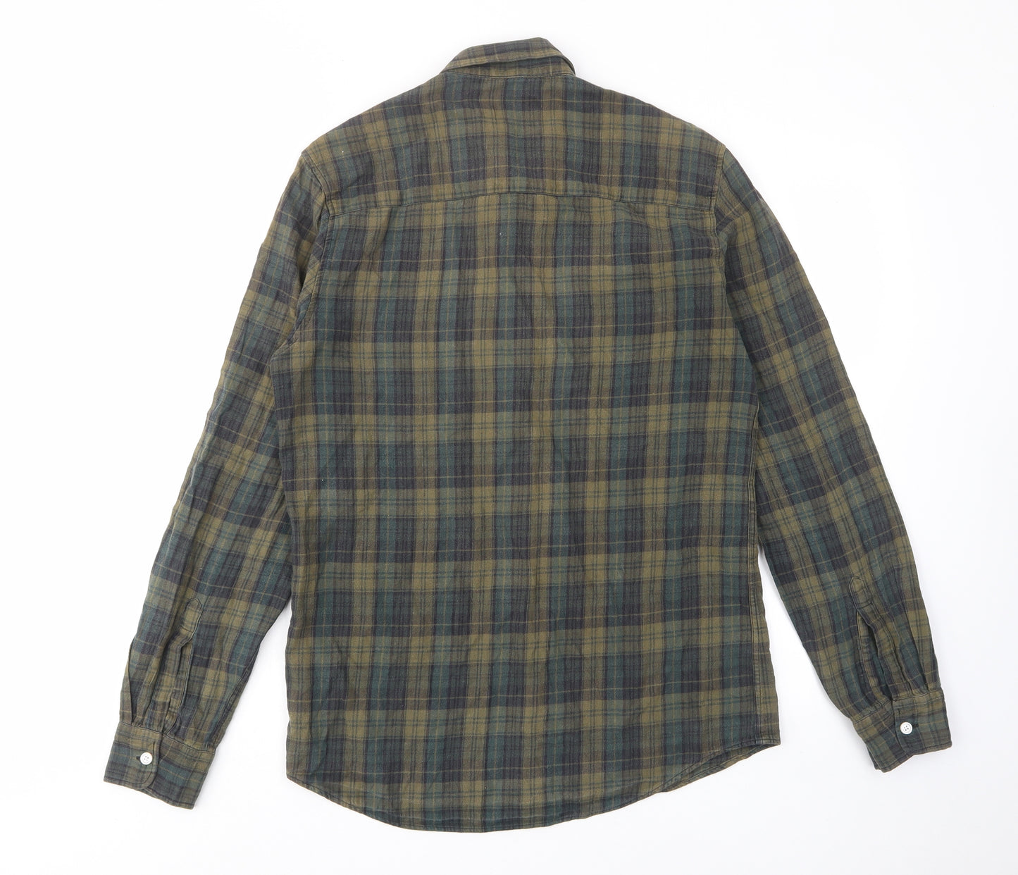 Topman Mens Green Plaid Cotton Button-Up Size S Collared Button - Pocket