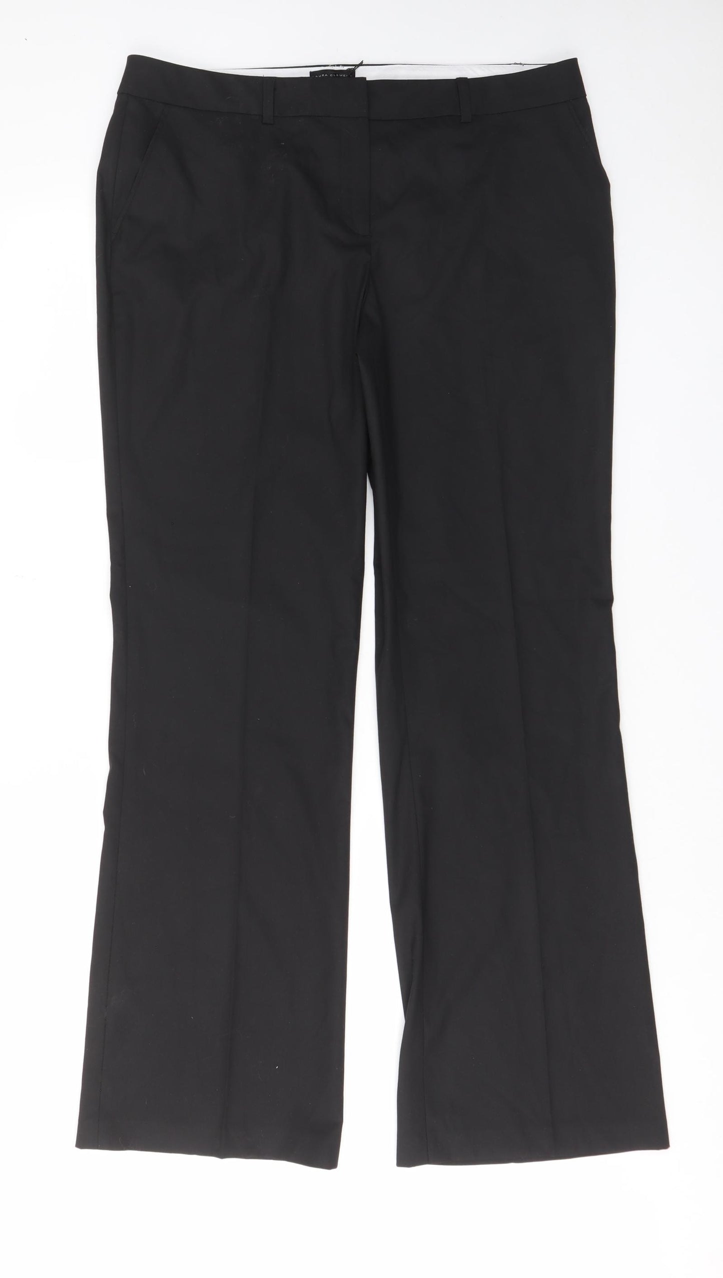 Laura Clement Womens Black Polyester Trousers Size 16 L32 in Regular Hook & Eye - Pockets