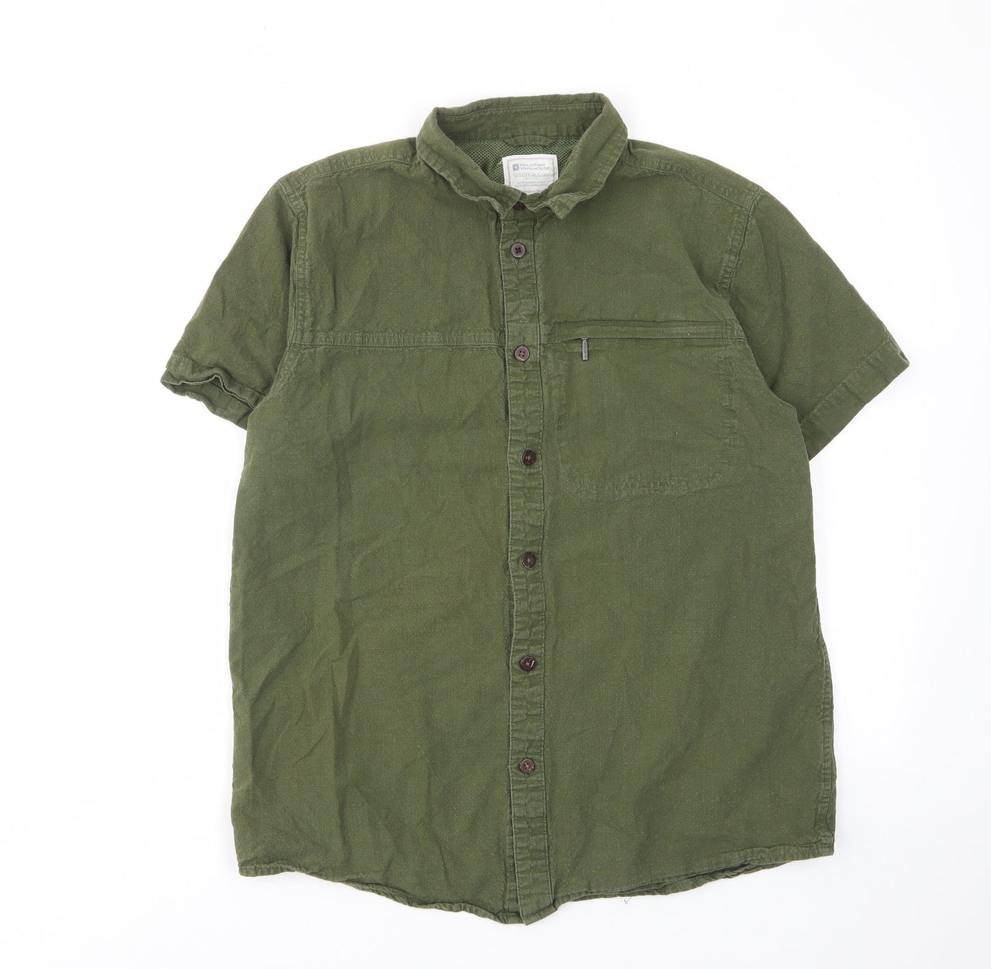 Mountain Warehouse Mens Green Cotton Button-Up Size M Collared Button - Zip Pocket