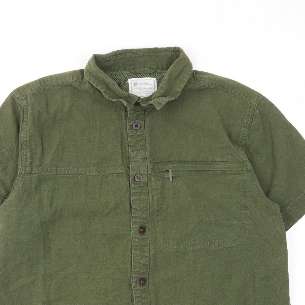 Mountain Warehouse Mens Green Cotton Button-Up Size M Collared Button - Zip Pocket