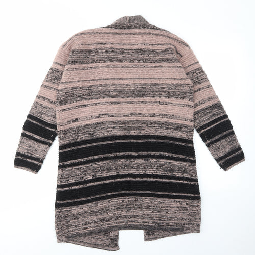 NEXT Womens Pink V-Neck Striped Acrylic Cardigan Jumper Size 12 - Open, Pockets